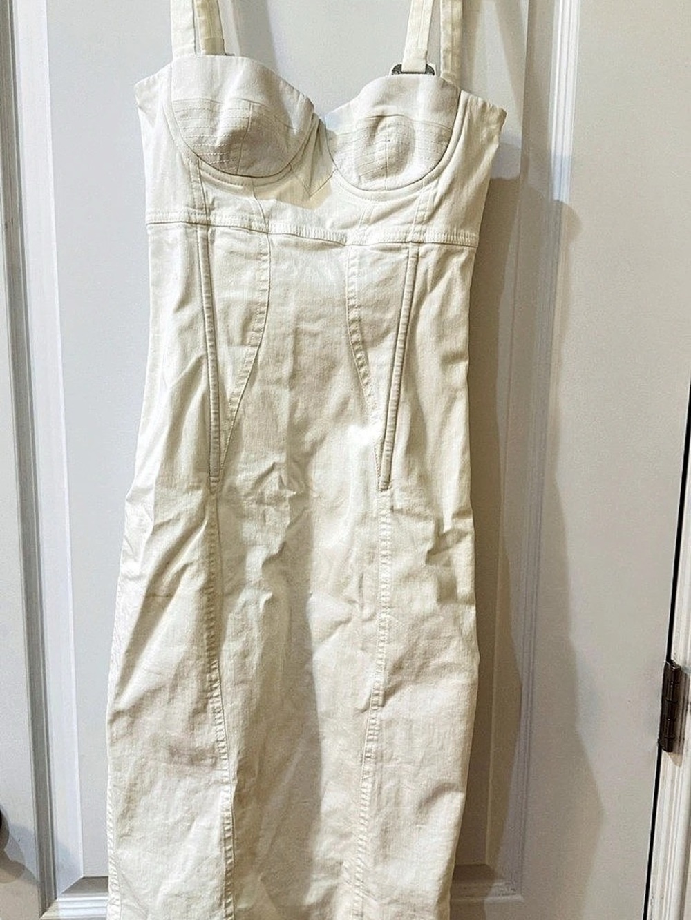 Dolce & Gabbana White Denim Bustier Corset Midi Dress in Cream Size 36